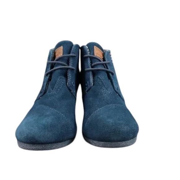 Toms Shoes Womens 6.5 Bootie Wedge Desert Suede Blue Chukka Lace Up Kala Classic - Picture 2 of 9